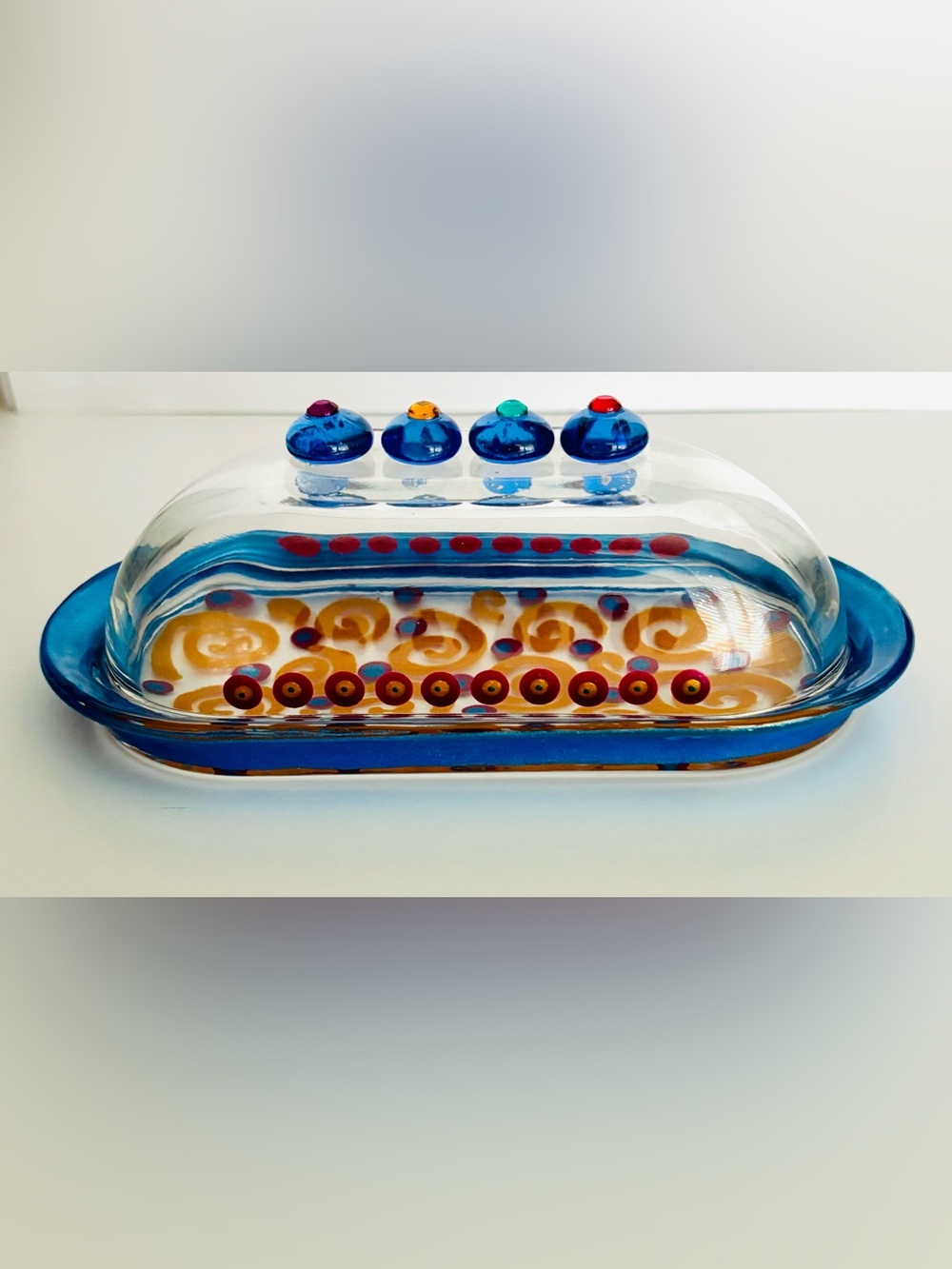 Handmade Fused Glass Butter Dish | Artisan Studio Art | Colorful Kitchen Decor